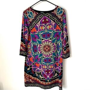 Nicole by Nicole Miller Shift Dress Purple Black Multi Geometric Print Size 12